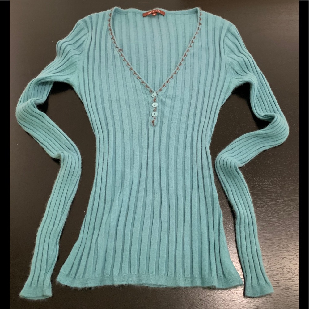 Women’s Ribbed V-Neck Sweater - Teal